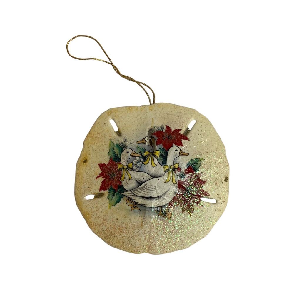 Sand‎ Dollar Vintage Christmas Ornament Sparkly Duck Poinsettia